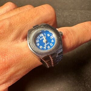 Y2K Vintage Style Silver and Blue Adjustable Watch Ring